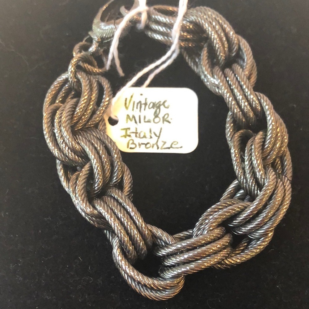 Vintage Milor Italy Bronze Gunmetal Twisted Link Rope Chain Bracelet